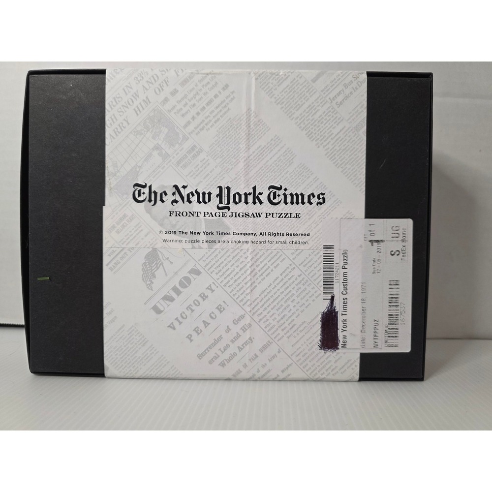 Custom New York Times‎ Front Page Puzzle Dec 18 1971 Vietnam War Era Sealed New